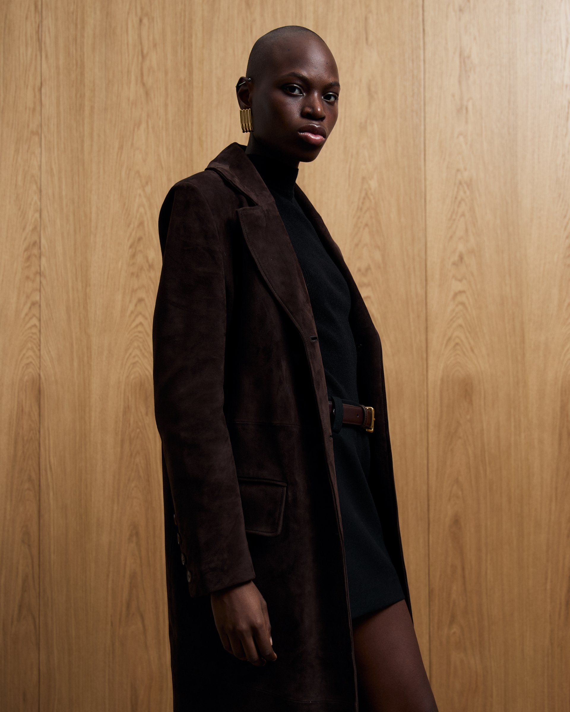 Dark allure suede trench coat